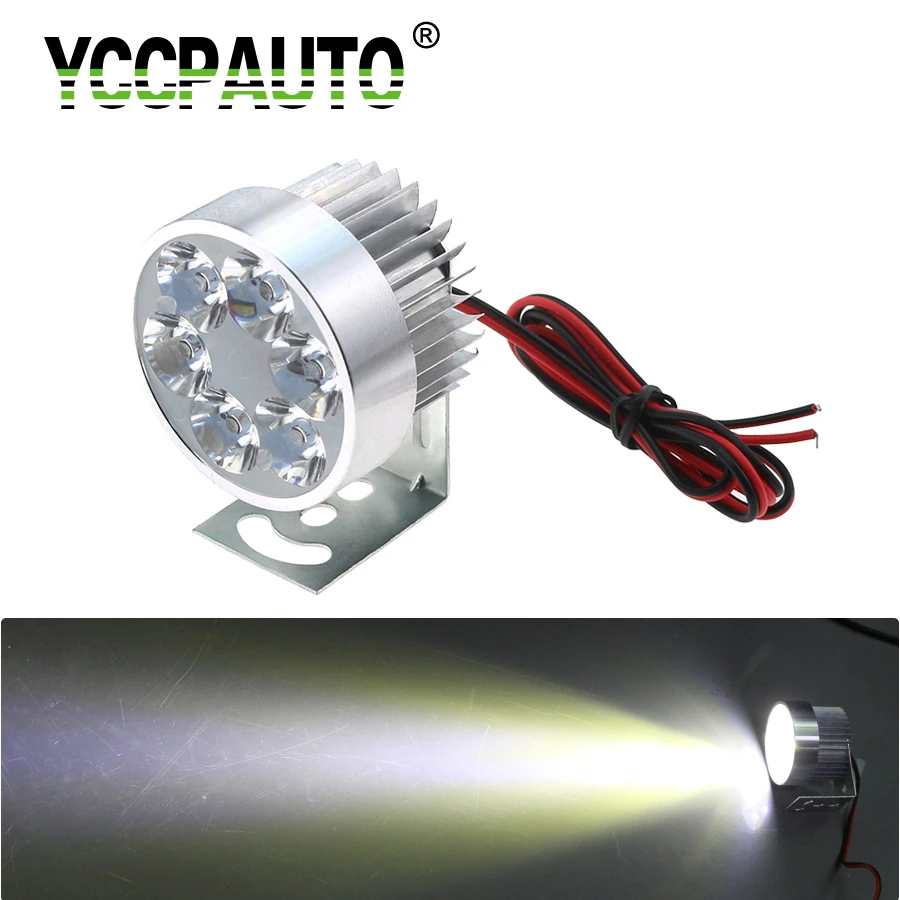 

YCCPAUTO 1Pcs Universal LED Motorcycle Headlight Fog Lamp 10W White 6 LED Moto Motorbike Scooter Headlights Silver 12V-80V