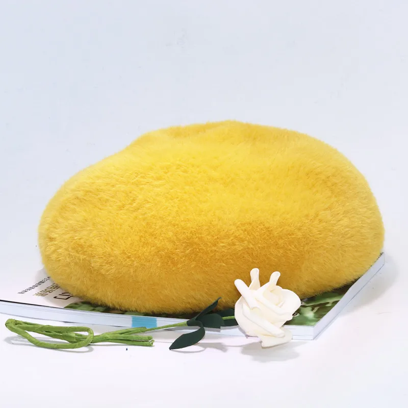 YELLOW VISROVER, новые зимние однотонные шерстяные дизайнерские кепки Bonias, береты для женщин, кашемировые береты для девочек, Повседневная Кепка высокого качества - Цвет: YELLOW