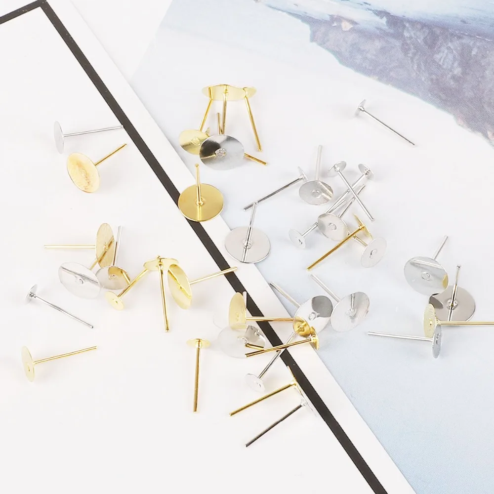 Пустая основа для сережек золотистая/серебристая металлическая 4 6 8 мм