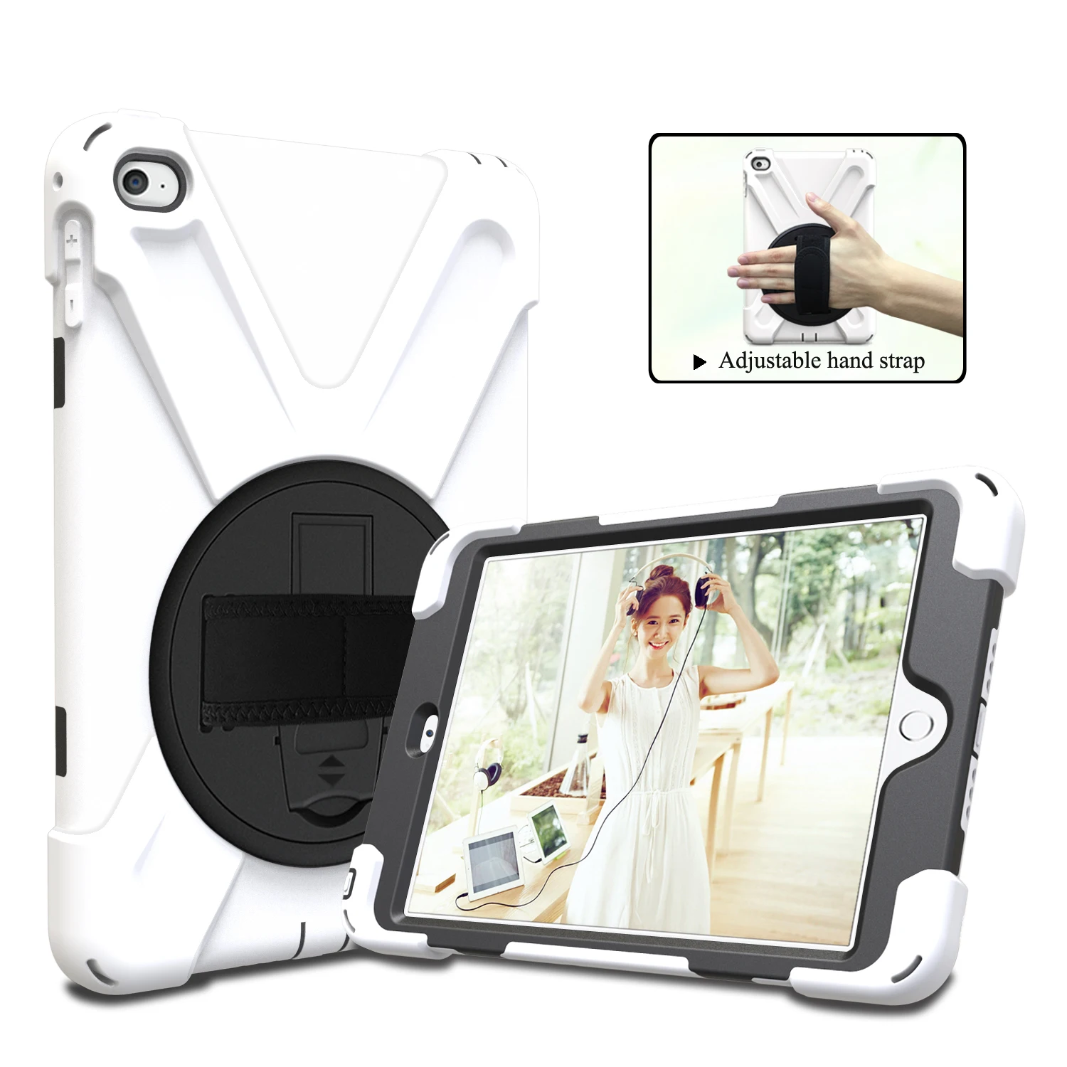Противоударный чехол для iPad 9,7 чехол КРЫШКА ДЛЯ Heavy Duty 3-Слои анти-скольжения Броня 360 Поворотная подставка чехол для iPad A1823 - Цвет: White