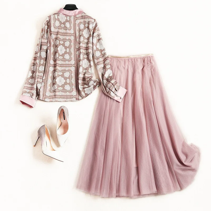 Женский топ с бантом и цветочным принтом шифоновый длинными рукавами + розовая