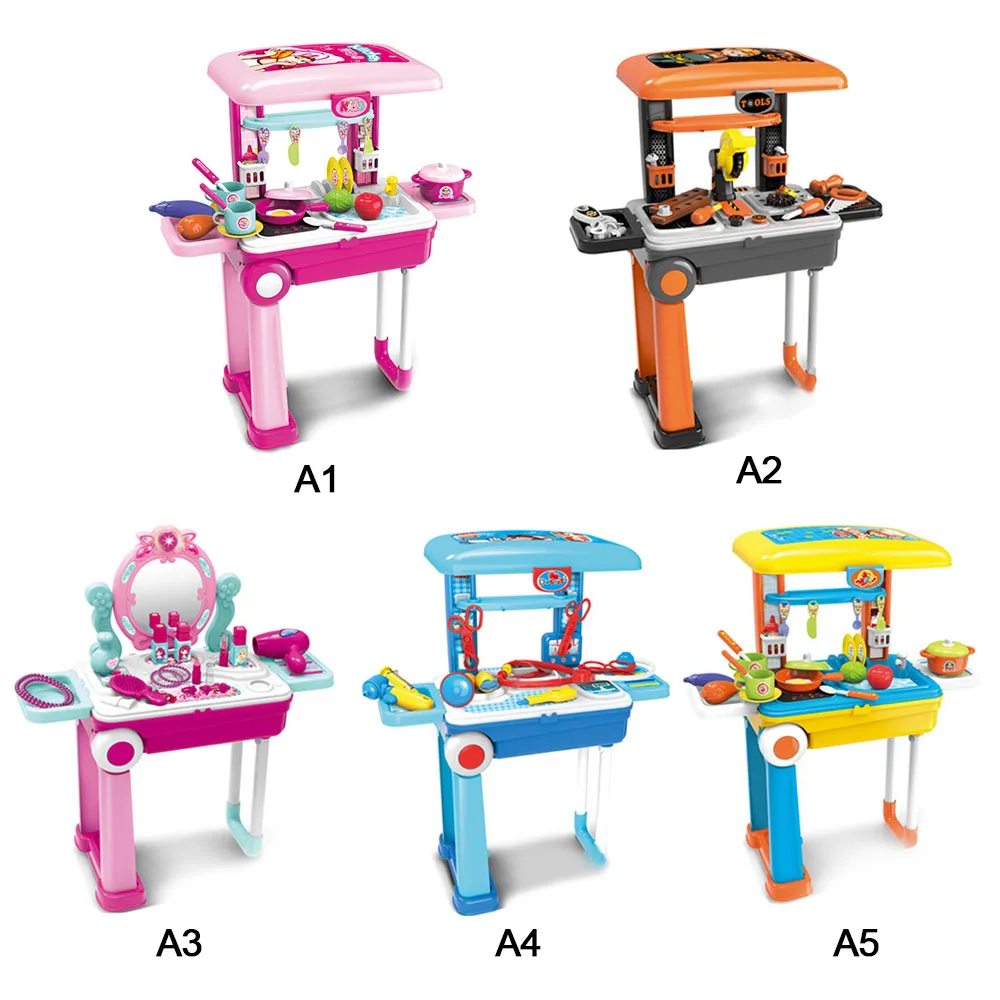 

Kids Portable Early Educational Toy Kitchenware Tool Make Up Miniature Pretend Play House Toys Suitcase Set