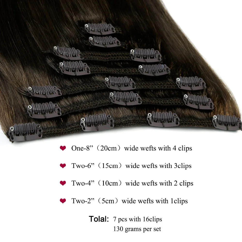 Neitsi Человеческие волосы Remy для наращивания на заколках, 2" 24", 7 шт., 16 клипов, 8 цветов, Натуральные Прямые волосы на заколках, быстрая