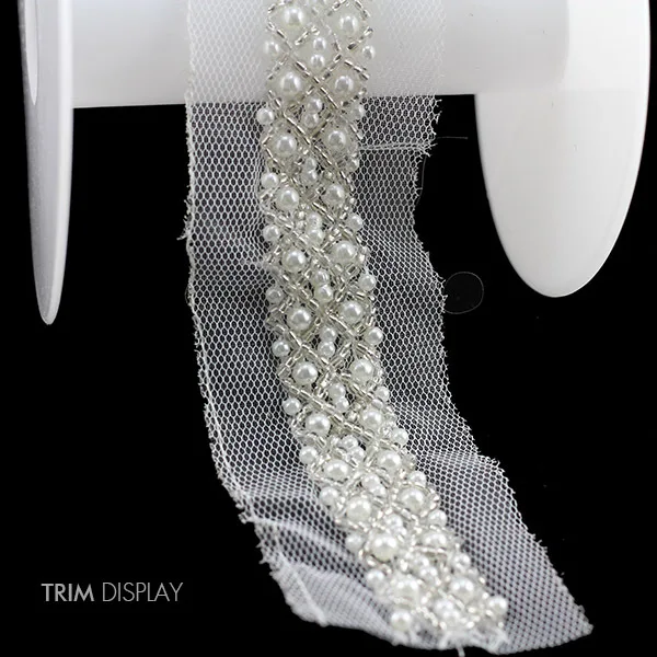 Бисерные жемчужины кружевная ткань лента белая отделка плетеная искусственная