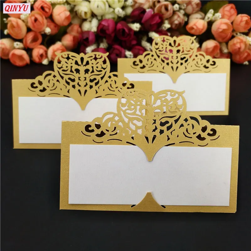 50 шт. в форме сердца бумага лазерная резка карты свадьба день рождения настольная