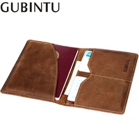 gubintu new vintage genuine leather passport cover for man crazy horse men travel wallet credit card case holder for a passport