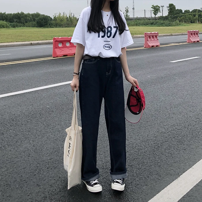 S-L осенние джинсы с высокой талией женские повседневные Прямые для мам (X912) |