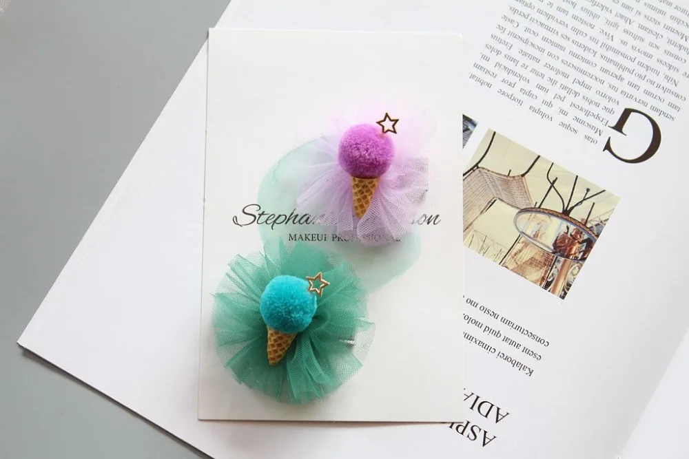 Розничная продажа 1 шт. модные милые заколки для волос мороженое с помпоном в виде