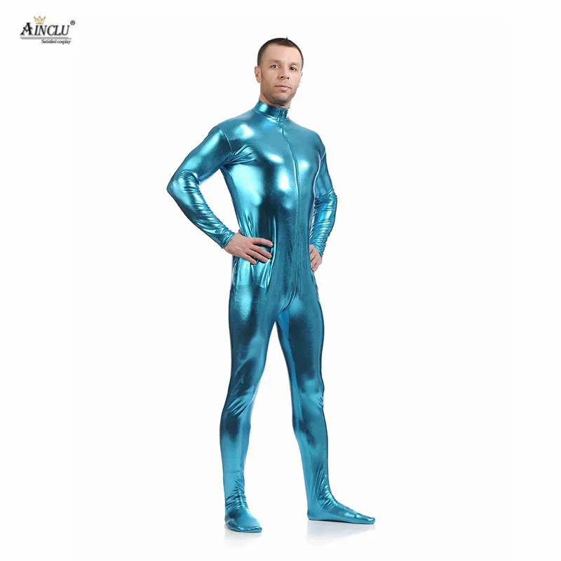 Ainclu комбидресс из спандекса блестящий сексуальный унисекс Zentai для взрослых
