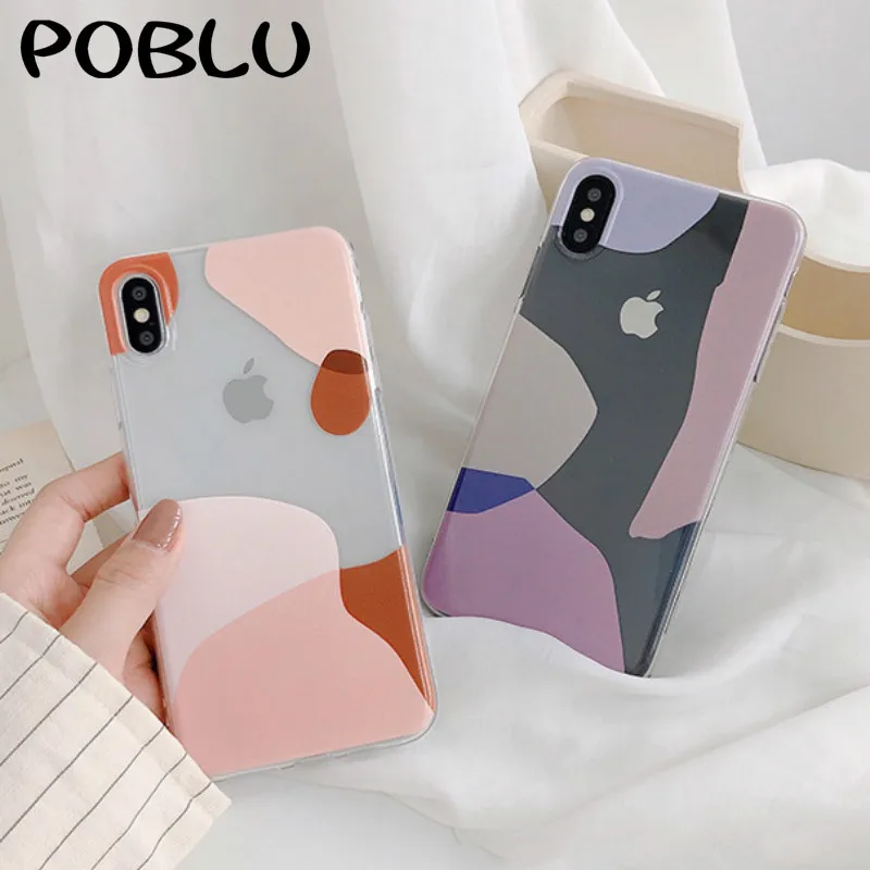 Чехлы POBLU с геометрическим рисунком для iphone 11 PRO Max 6s 7 8 Plus Xs XR милый яркий цвет