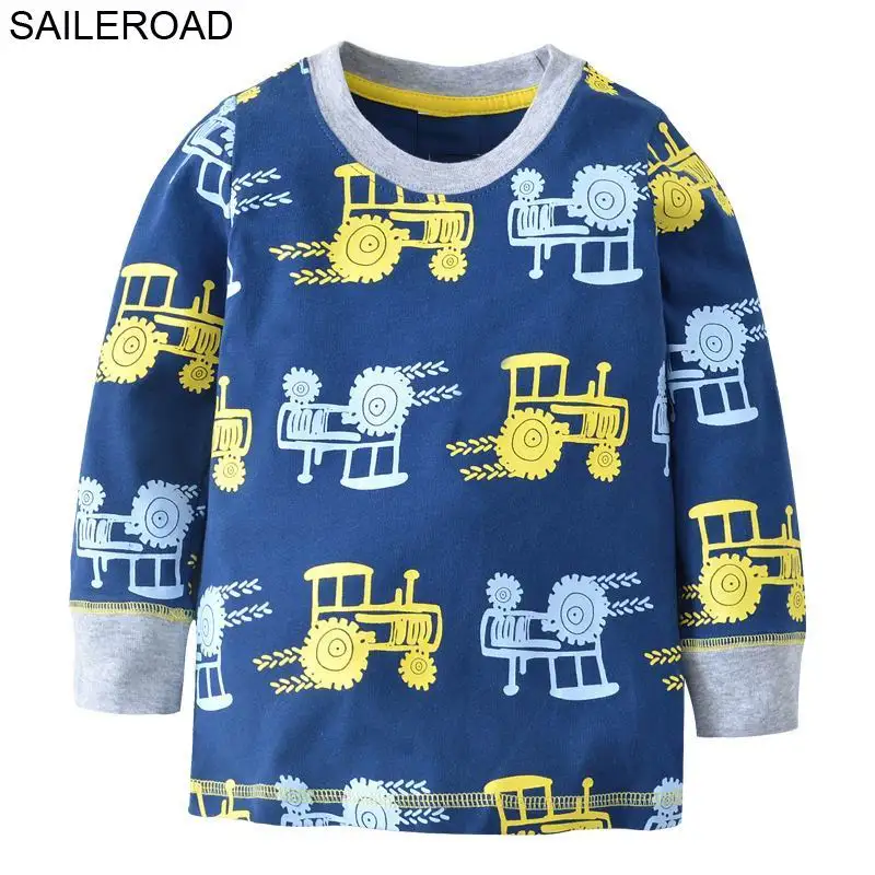 5404 same picture SAILEROAD Cartoon Vehicle Tractors Детская футболка с длинным рукавом для мальчика Весна Хлопок Детские футболки для детей Футболки Детская одежда для мальчиков - Цвет: 5404 same picture