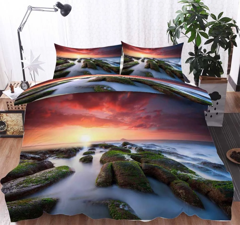 3D пляж живописный водопад постельные принадлежности одеяло пододеяльник набор
