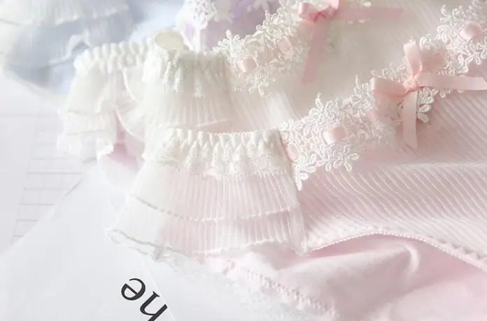 Настоящая фотография, Размеры M, L, XL, вышитые шифоновые хлопковые милые трусики принцессы в стиле Лолиты, нижнее белье, трусики WP268