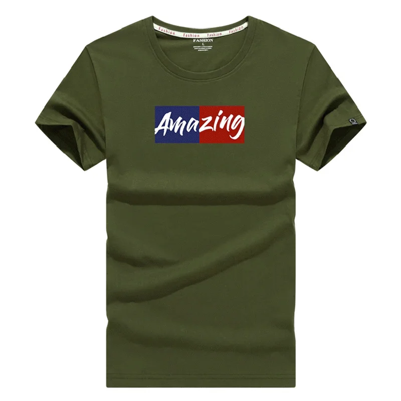

Men T Shirt 2019 Summer New Casual Solid Short Sleeve T-Shirts Amazing Printed Mens T Shirts 100% Cotton Tops Tee Shirt Homme