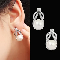trendy round pearl stud earrings for women classic simple rhinestone earring wedding luxury party crystal fine jewelry brincos