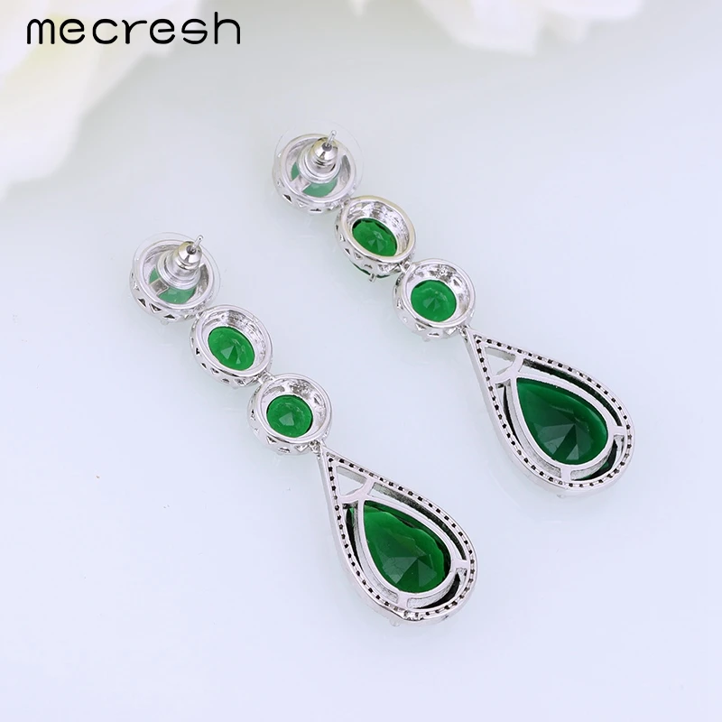 Mecresh 2017 Новый Элегантный Зеленый Серьги для Женщин Европа CZ Лонг Water Drop EH706|green drop
