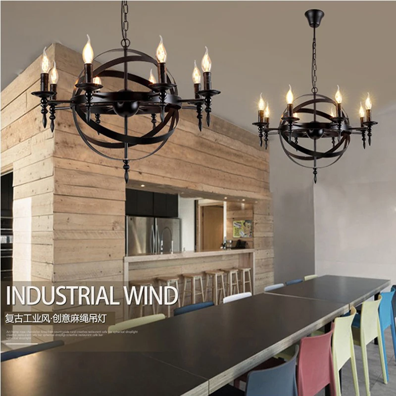 Ретро люстра в американском стиле E14 лофт для бара ресторана популярная железная