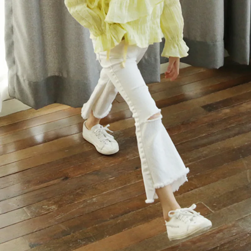 2019 новые детские штаны рваные джинсы для девочек весна лето брюки одежда малышей