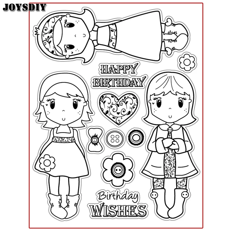 Милая девочка с днем рождения Любовь скрапбук DIY фото карты счет резиновый чистый