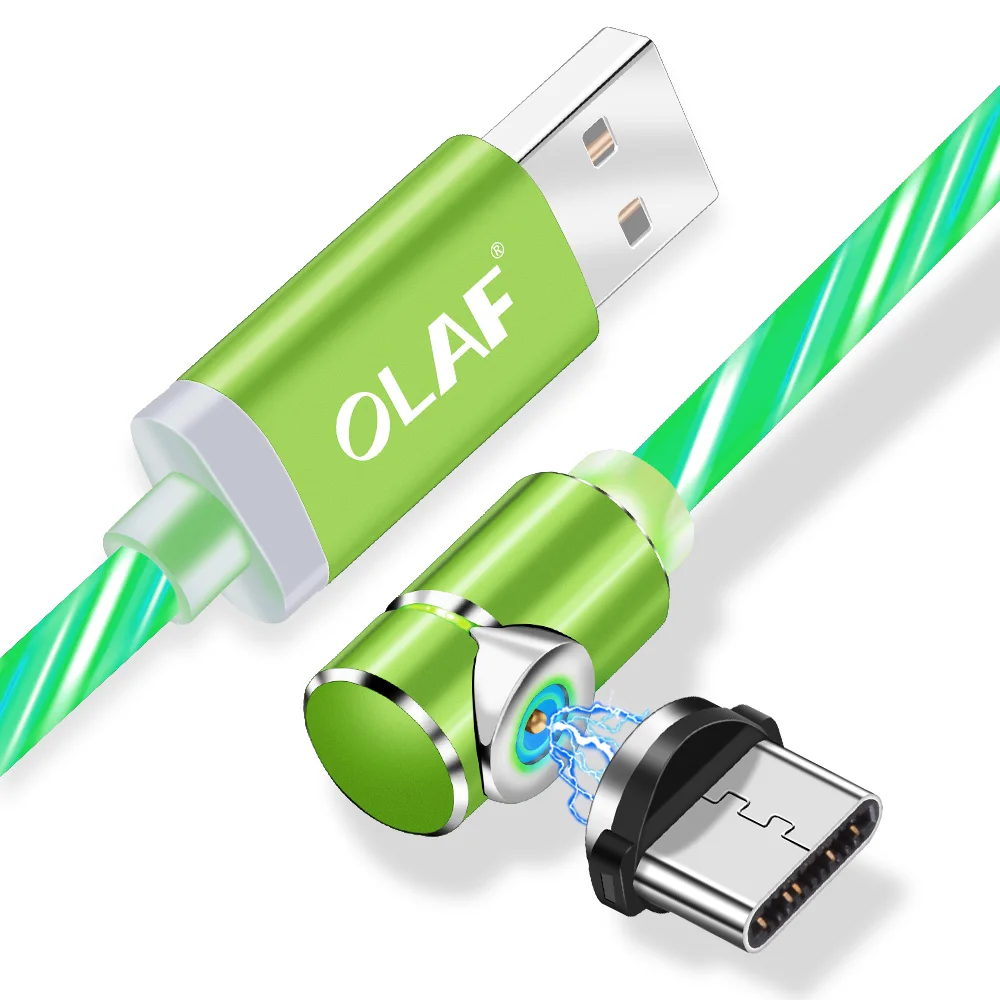 Green Type C Cable Магнитный usb-кабель OLAF L-Line для зарядки, usb-кабель type-C, светодиодный магнитный Кабель 90 градусов для iPhone X 8 7 Plus, кабели Micro usb - Цвет: Green Type C Cable