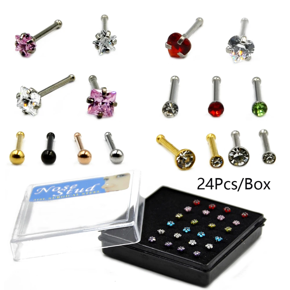 Showlove 24Pcs/коробка хирургическая сталь драгоценный камень циркон Носовая кость