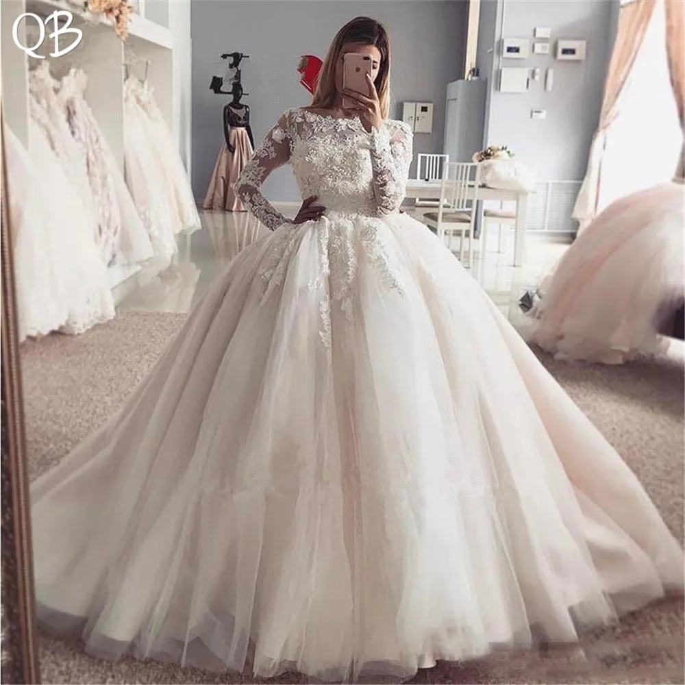 Изготовленные на заказ свадебные платья принцессы с длинным рукавом пушистые