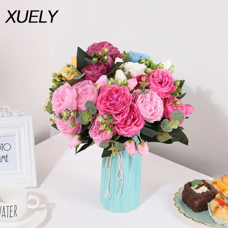 Шелковая Роза XUELY 30 см искусственные пионы букет из 5 больших голов и 4 бутонов