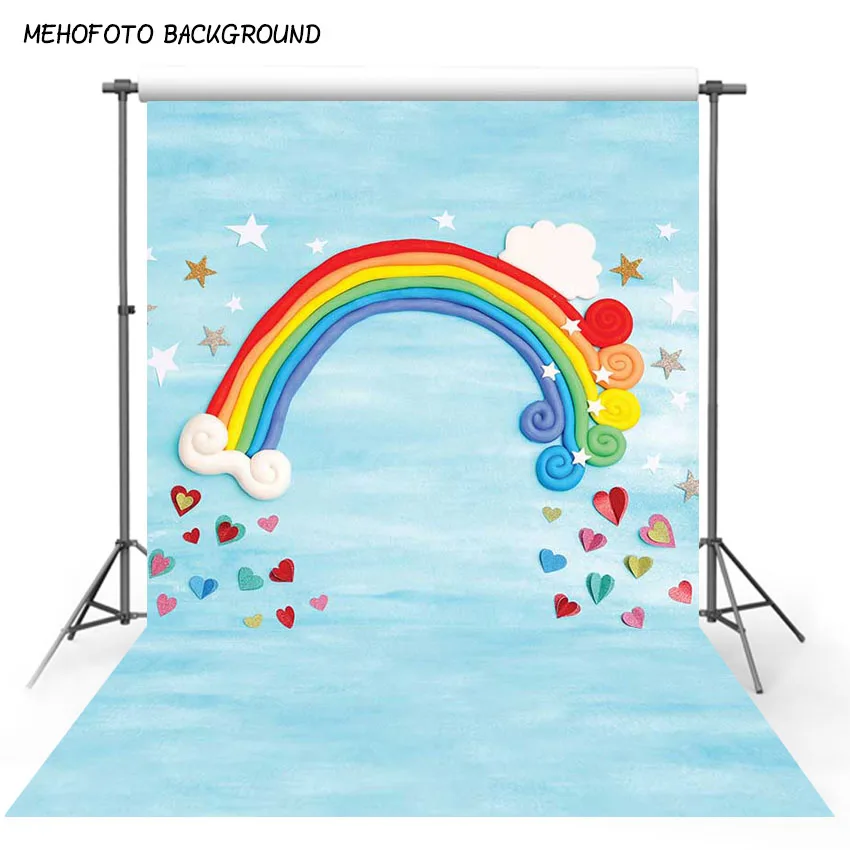 Фоны для фотосъемки детей 5 х7 футов голубое небо белое облако радуга