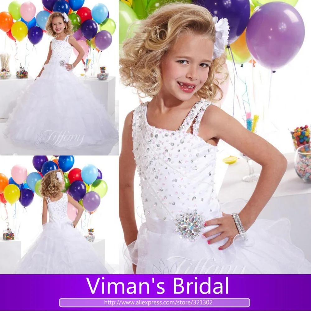 Дети платье подружки невесты белый многослойное Rouched бальное длинная - Flowergirl с