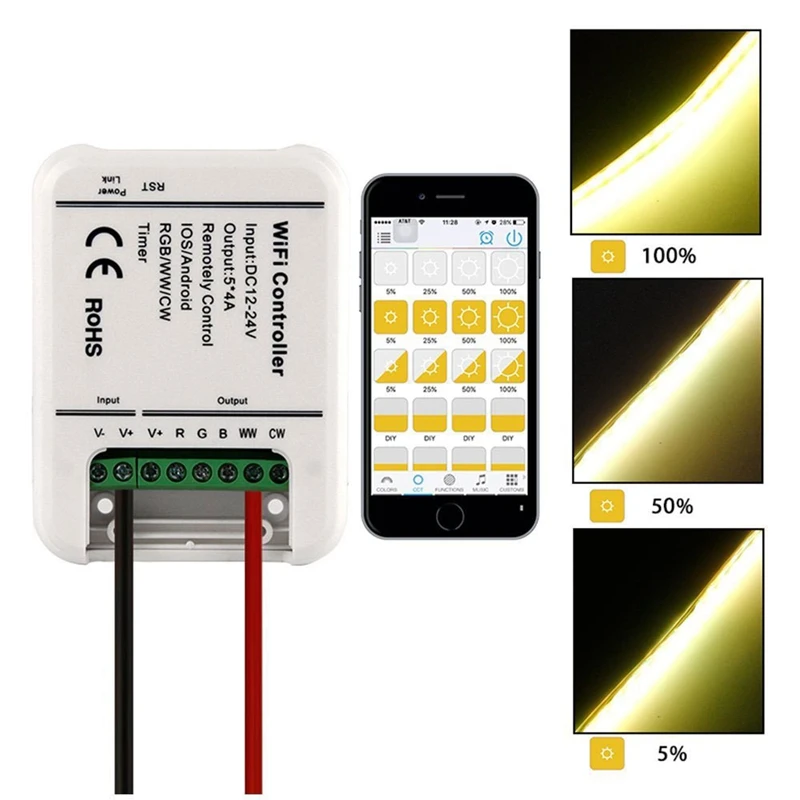 5 Channel Wifi LED Controller DC12V-24V RGB/CW/WW Strip Timer Output 20A IOS / Android Smartphone | Освещение