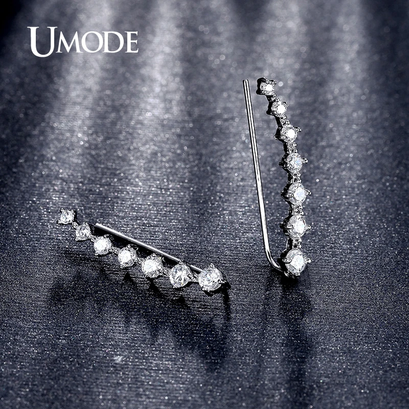 Женские серьги-гвоздики с фианитами UMODE модные серьги крючком и кристаллами