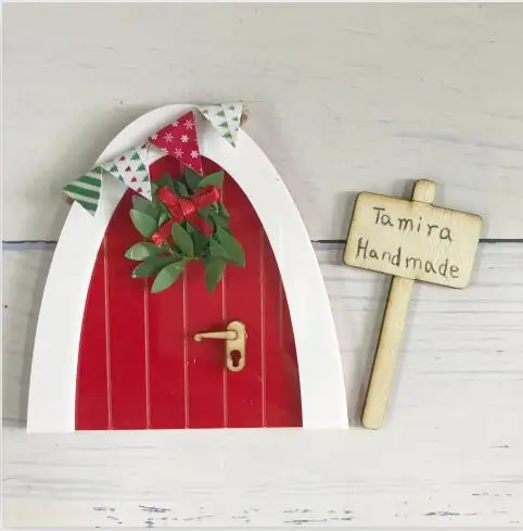 mini christamas Мини Арка ручной работы милый розовый Фея дверь мышь отверстие, миниатюрные деревянные двери с овсянкой и Персонализированная вывеска - Цвет: mini christamas