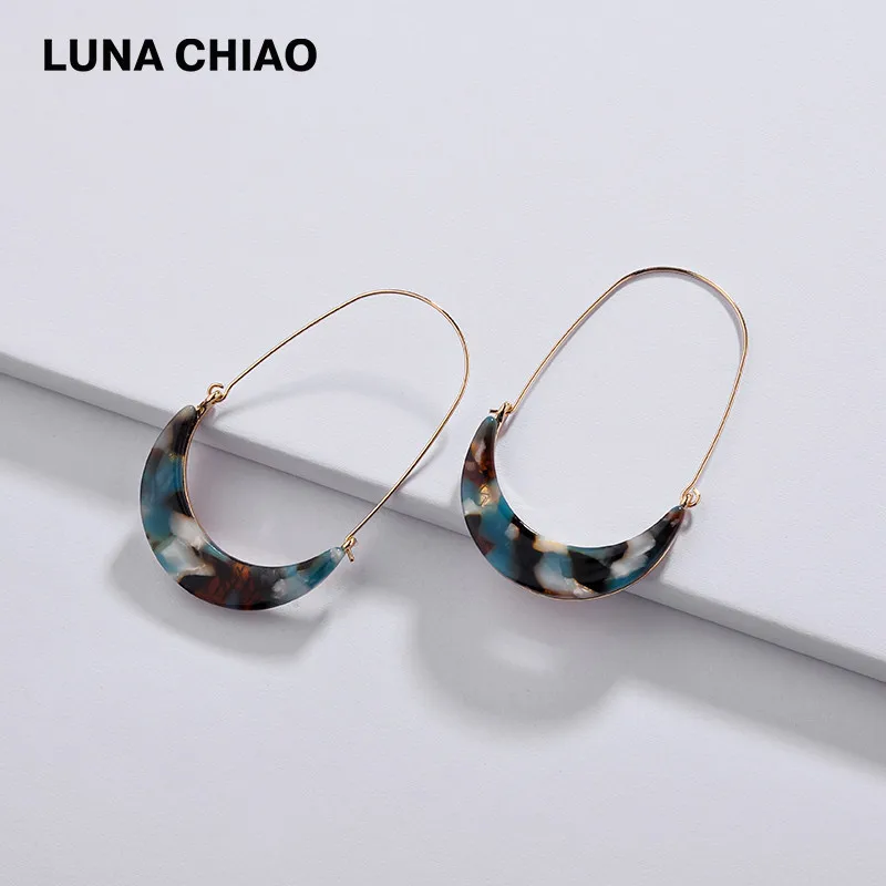 LUNA CHIAO, модные корейские стильные цветные ацетатные акриловые серьги в форме Луны, серьги-кольца с большим крючком для женщин - Окраска металла: blue