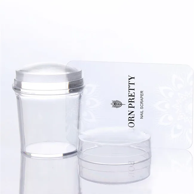 3.9cm Clear Kits Силиконовый Стэмпер для ногтей двухсторонняя Желейная головка рукоятки прозрачный белый для дизайна ногтей штамповочная пластина с скребок для ногтей штамповка маникюрные наборы - Цвет: 3.9cm Clear Kits
