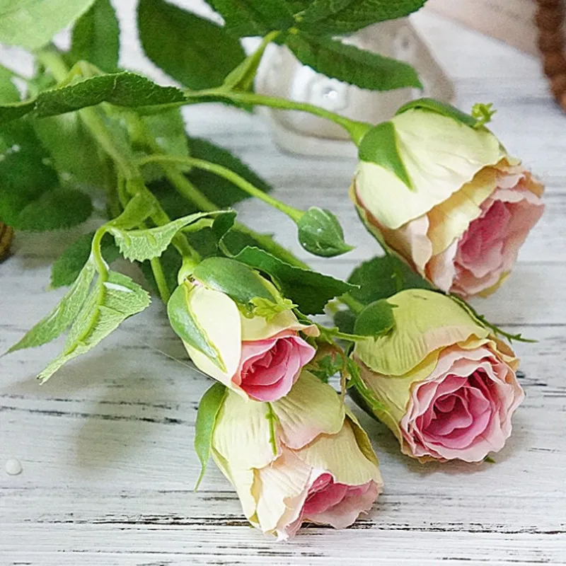 F 4Heads Artificial rose branch silk+plastic flores Simulation rose flowers for home hotel wedding decoration rose - Цвет: F