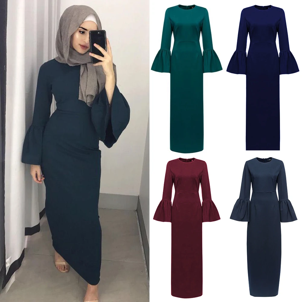 Мусульманское женское платье макси Abaya длинное с расклешенными рукавами кимоно