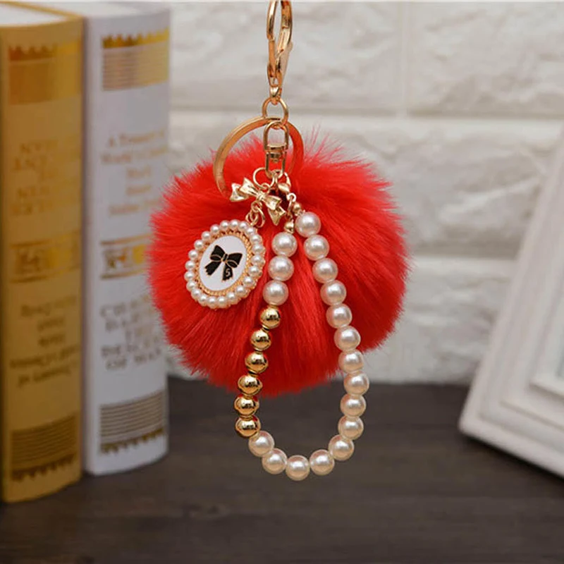 Модный женский шарик из кроличьей шерсти жемчужная цепочка Сумка с бантиком