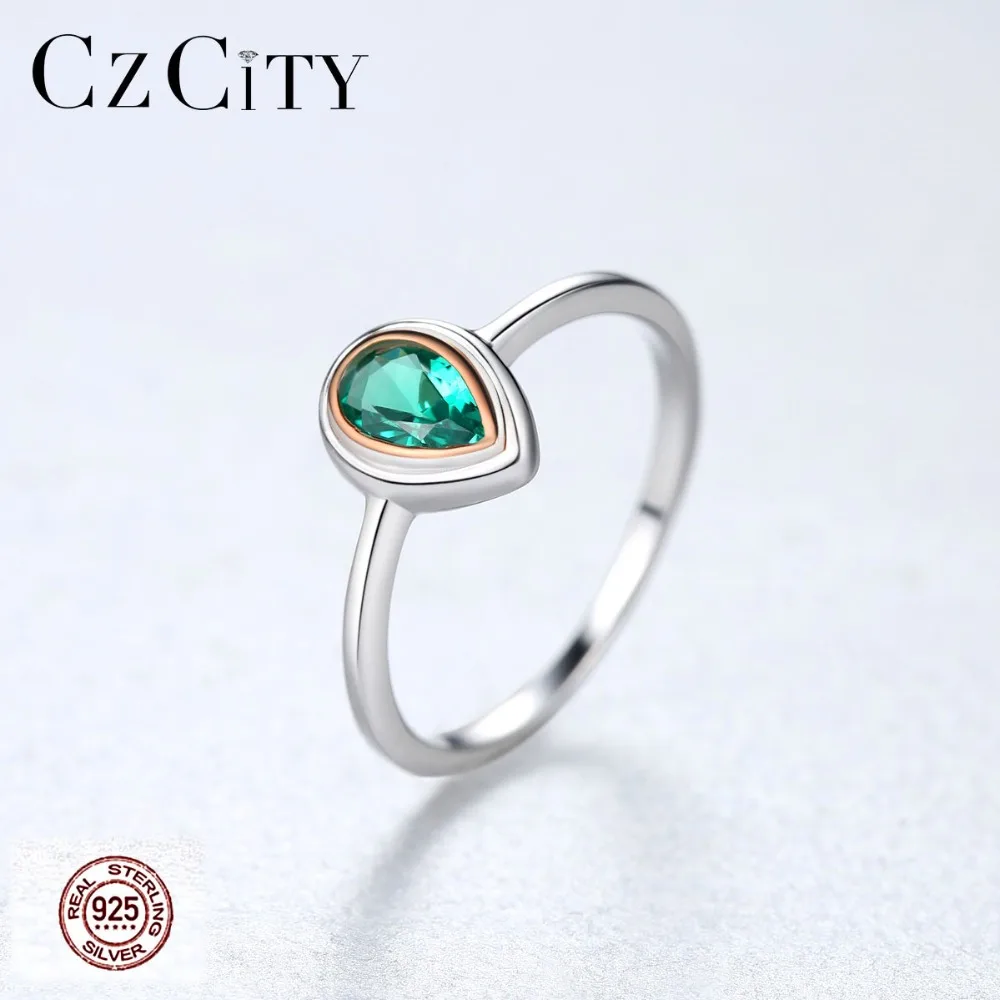 CZCITY чистый 925 стерлингового серебра капли воды кольца для женщин обручальные