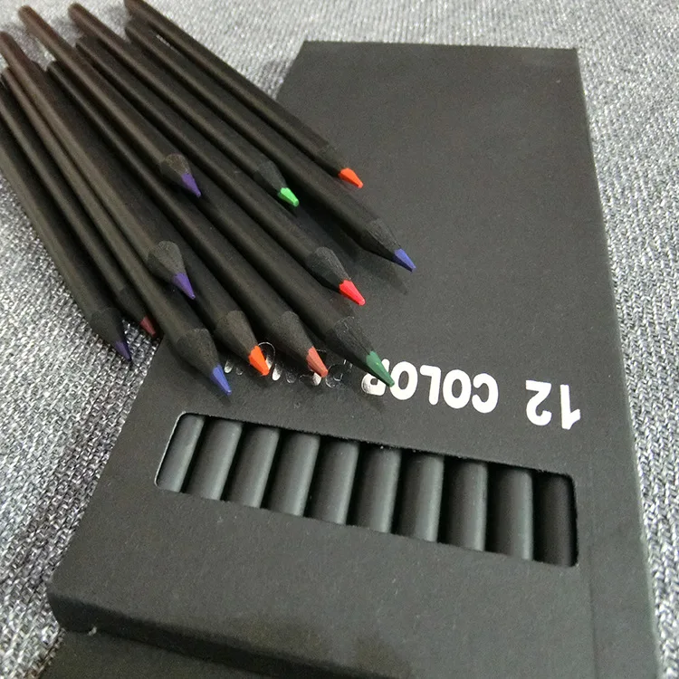 

12Pcs/Set Valued Color Pencil Packaging 12 Different Colours Colored Pencils pencil sharpner School Black Wooden Pencils ASS048