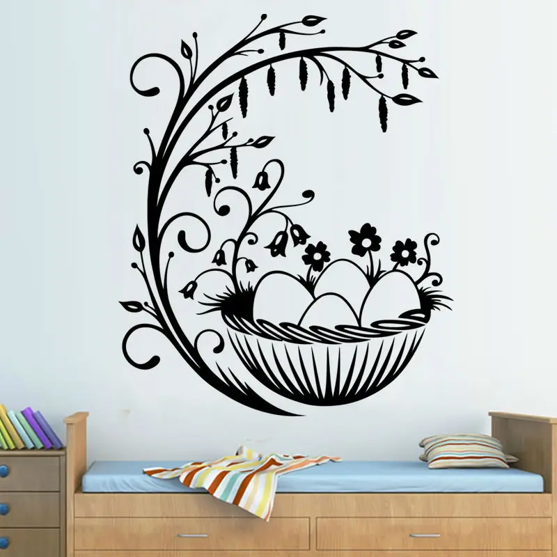 Бесплатная доставка ветка цветок пасхальное яйцо гнездо наклейки на стену