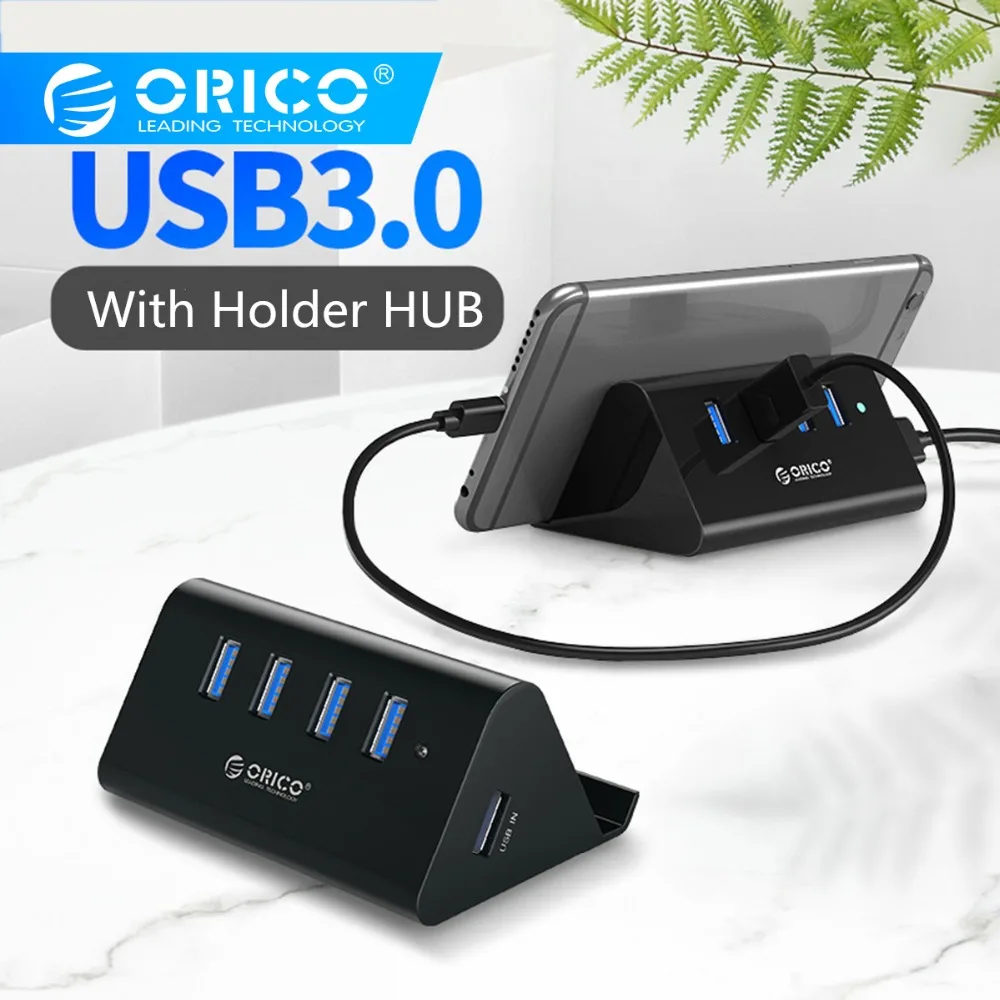ORICO usb-хаб SHC-U3 ABS высокоскоростной мини 4 порта USB 3,0 5 Гбит/с концентратор с держателем для планшета для настольного ноутбука-черный/белый