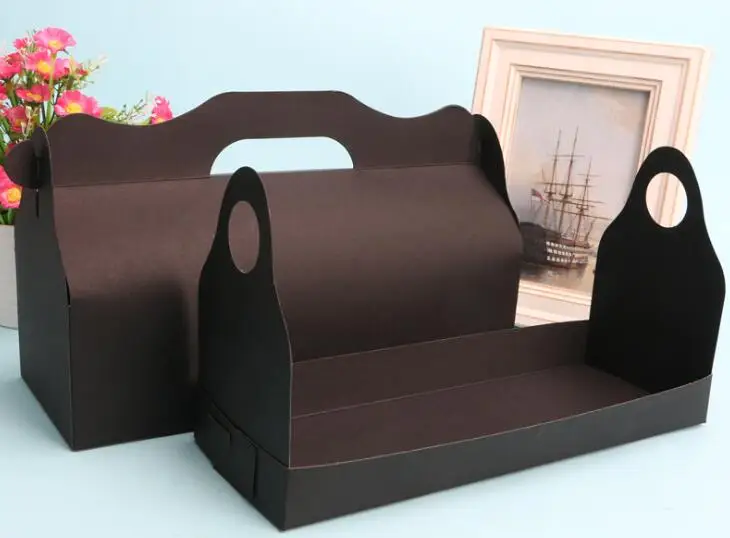 10 шт./лот коробка для торта из крафт бумаги коричневые коробки с ручкой свадебные