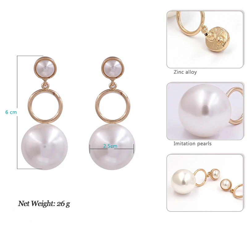 MOON OVER Fashion Simple Big Pearl Earrings Imitation Pearls Vintage Earings For Women Gold Temperament Earring Jewelry | Украшения и