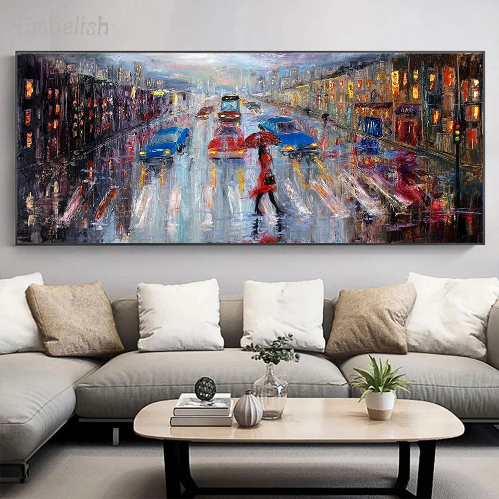 

Embelish 1 Pieces Large Size Modern Home Decor City Street Landscape Wall Art Picture For Living Room Bedroom HD Canvas Painting