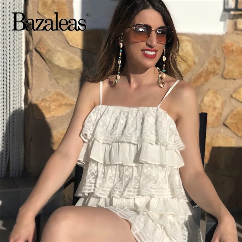 Bazaleas Ретро летнее платье 2019 сексуальное vestidos торт каскадные оборки Спагетти