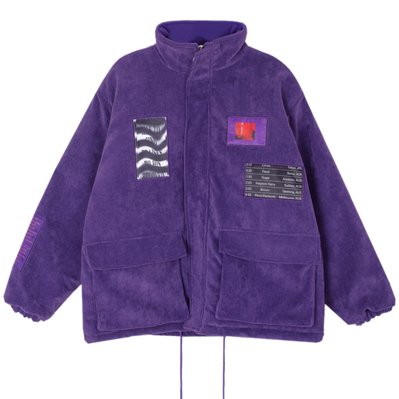 Hip-hop Chao brand corduroy oversize winter rope-pulling cloth with cotton jacket and loose BF tooling coat