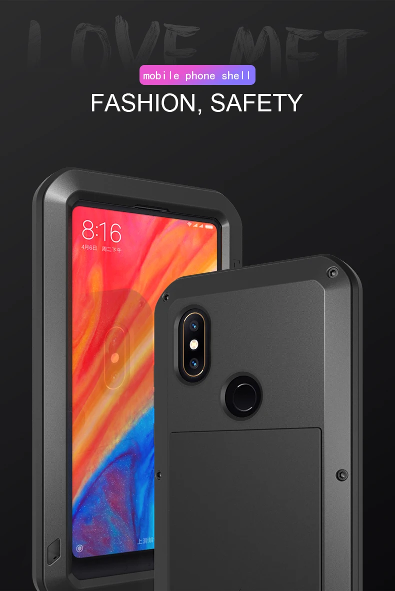 Противоударный бронированный чехол для Xiaomi Mi Mix 2 S чехол 360 полностью Металлическая алюминиевая рамка чехол для Xiaomi Mi X2 S Global с Gorila glass
