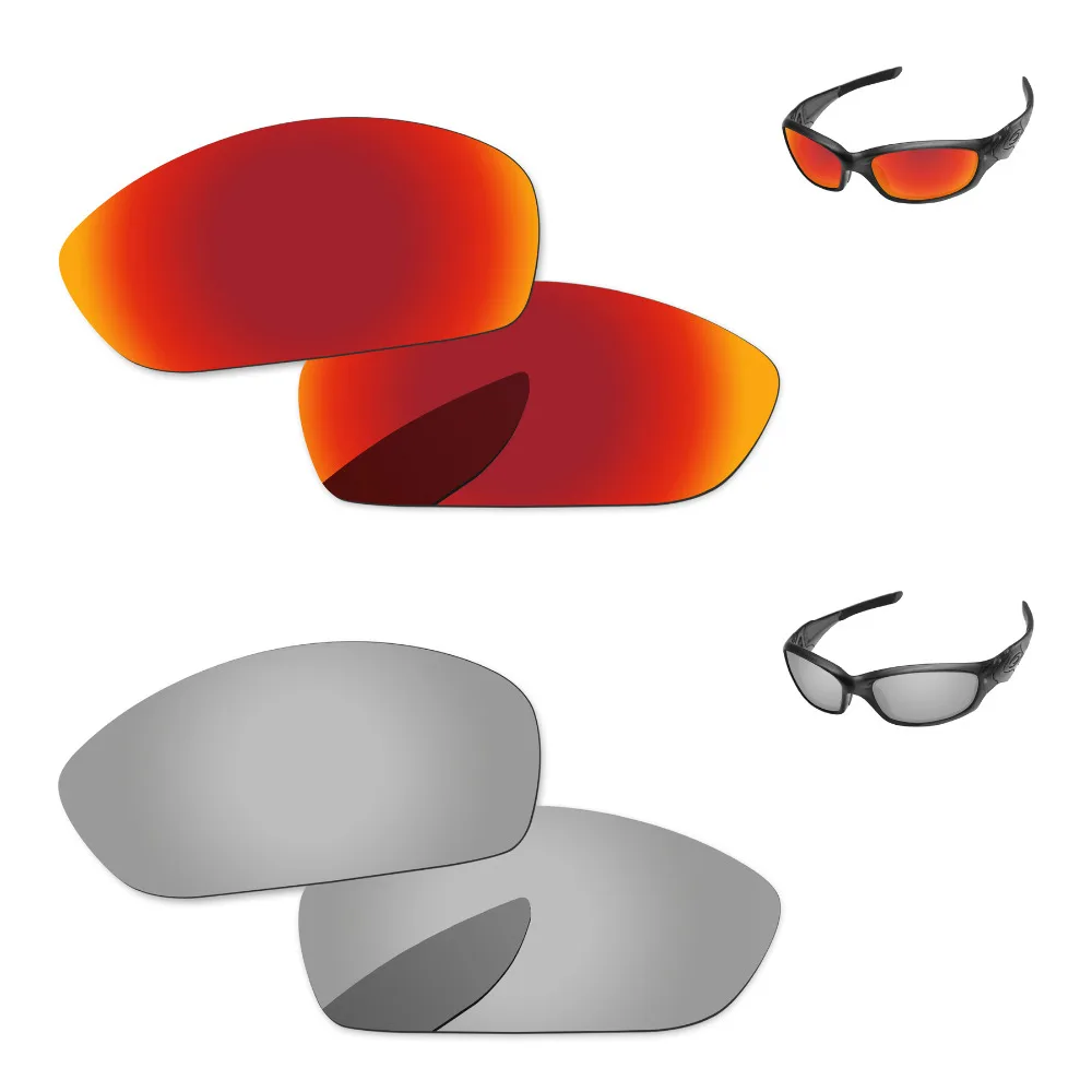 

Серебристые и красные 2 пары зеркальные поляризованные Сменные линзы для прямой куртки 2007 солнцезащитные очки оправа 100% UVA & UVB защита