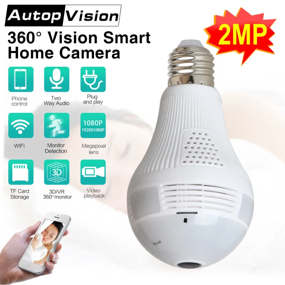 

360 Degree Panoramic VR Camera 1080P Wireless WIFI IP Camera Light Bulb Cam 2.0MP Mini Home Surveillance Security Camera