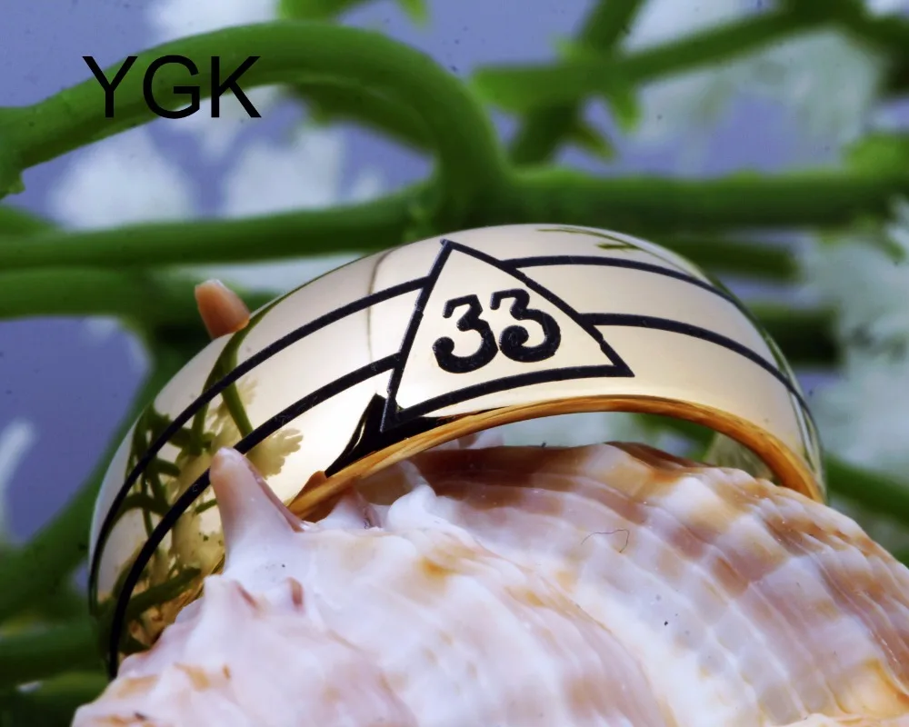 YGK бренд 8 мм золотой купол 33rd степени масонской Для Мужчин's Вольфрам обручальное кольцо из карбида